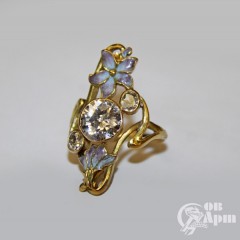 Кольцо в стиле модерн с бриллиантами и эмалью